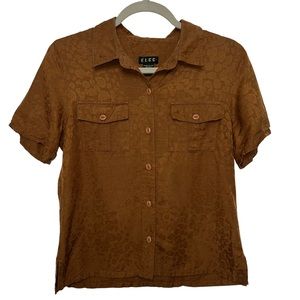 VTG 90s ELCC 100% Silk Textured Leopard Print Short Sleeve Top Sz Petite Medium